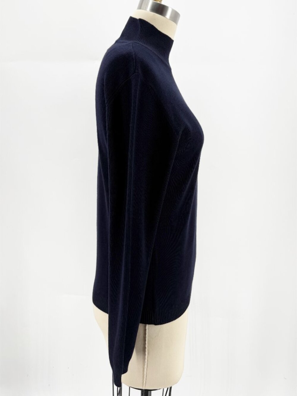 BARRY BRICKEN SILK NAVY BLUE MOCK NECK LSV KNIT SWEATER TOP S NEW - Picture 5 of 12